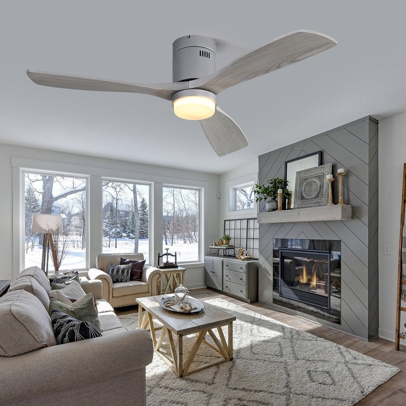 52" Low Profile Ceiling Fan Light Kits with Remote 3 Solid Wood Blades Integrated LED Light Optional