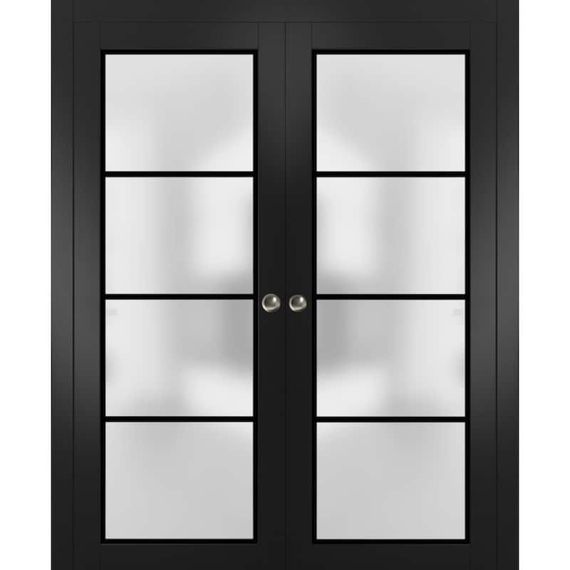 French Double Pocket Doors 36 x 80 Planum 2132 Matte Black Kit Trims Rail - Black - 56" x 96" ( 2* 28x96)