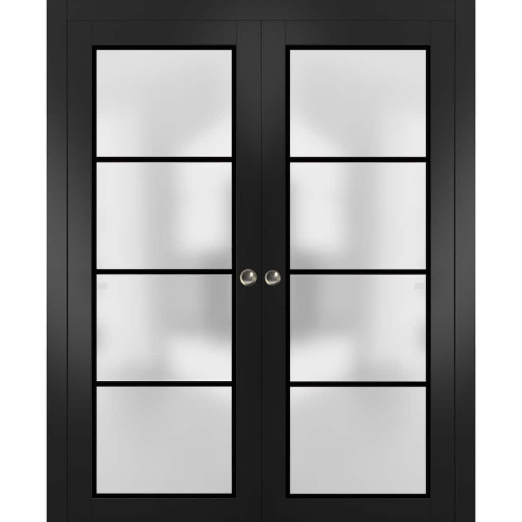 French Double Pocket Doors 36 x 80 Planum 2132 Matte Black Kit Trims Rail