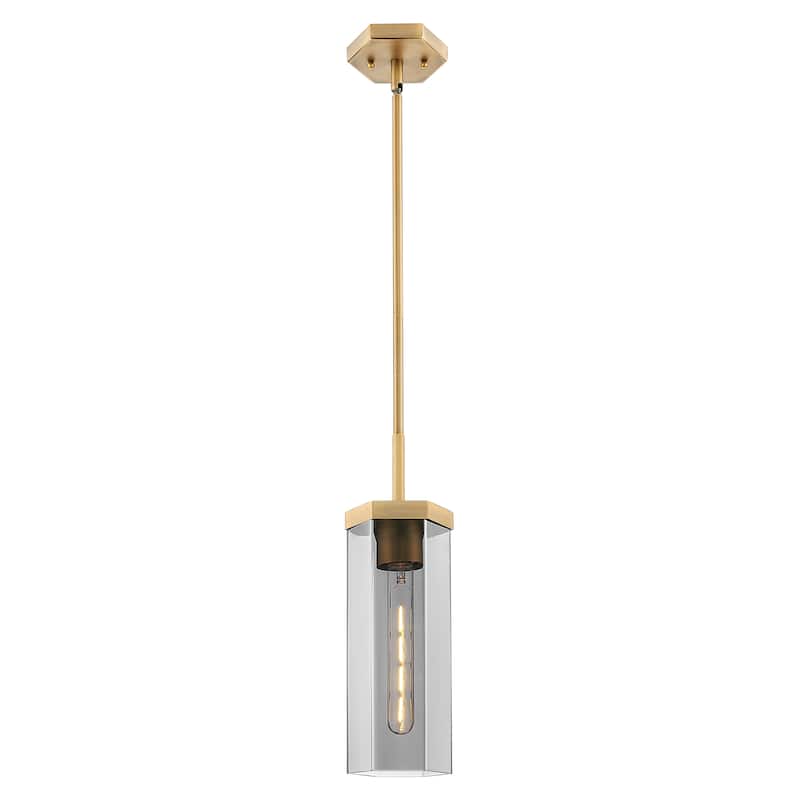 Innovations Lighting Downtown Urban - Blakeley - 1 Light 5" Stem Hung Pendant - Brushed Brass/Light Smoke Shade