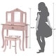 preview thumbnail 6 of 11, UTEX Pretend Play Kids Vanity Table and Chair Vanity Set with Mirror Makeup Dressing Table with Drawer,Play Vanity Set
