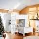 preview thumbnail 1 of 12, Artsy Twin over Full Metal Bunk Bed with Trundle 2-Side Ladder and Full-Length Guardrail, Large Under Bed Storage, White White