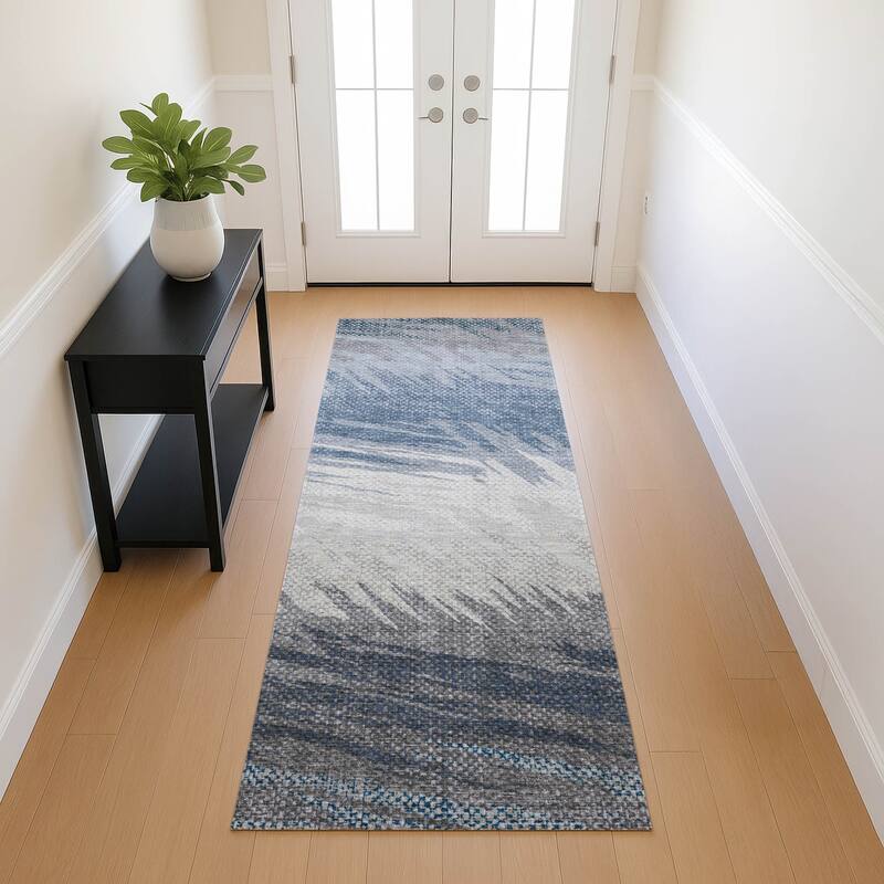 Machine Washable Indoor/ OutdoorAbstract Brushstrokes Chantille Rug