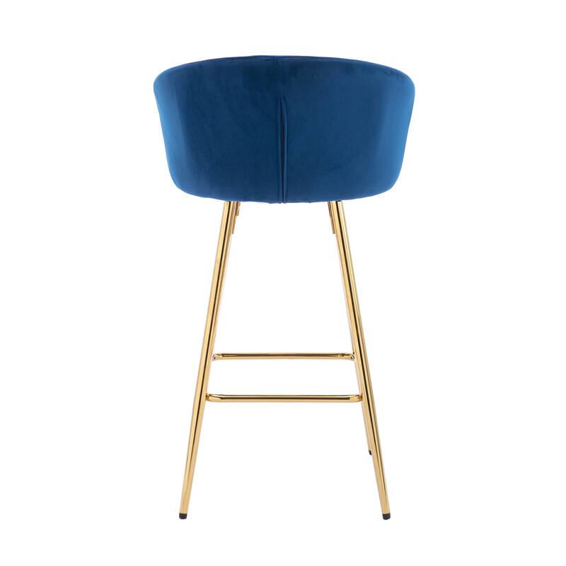 Counter Height Bar Stools Set of 2, Velvet Bar Stools with Armrests, Kitchen Island Chairs with Footrest and Metal Legs