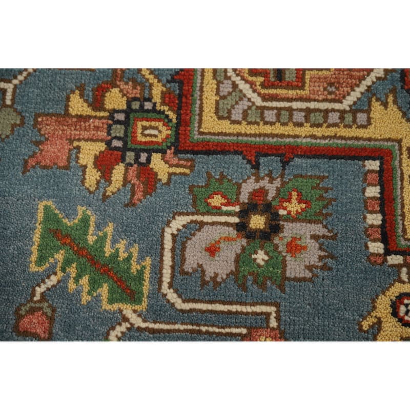 Hand Knotted Oriental 100% Wool Carpet Traditional Medallion Navy Blue & Blues Heriz (serapi) Area Rug - 11' 10'' X 8' 9''