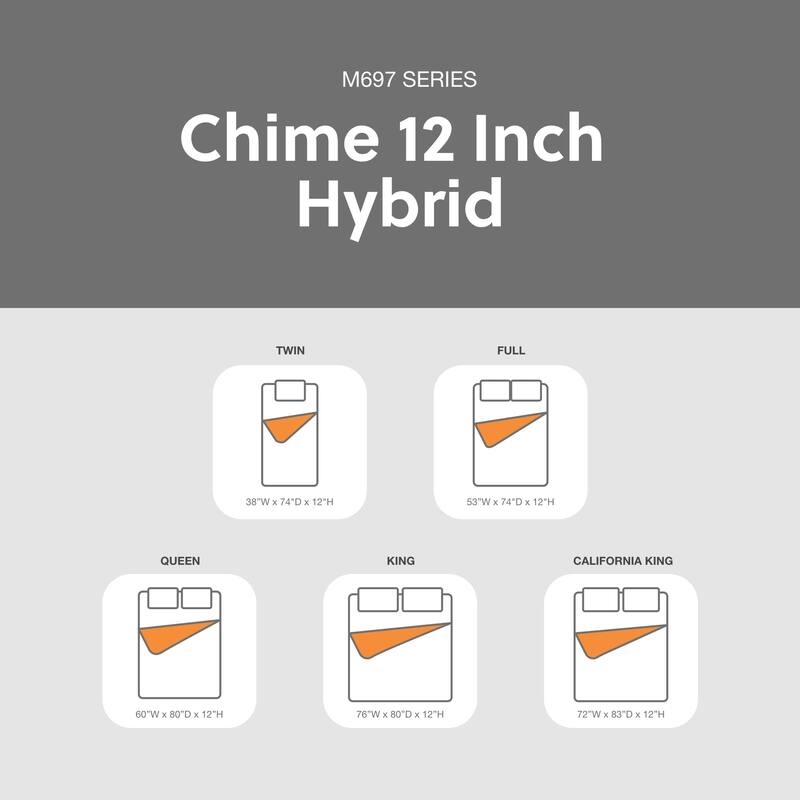 Queen Size Chime 12 Inch Medium Firm Hybrid Mattress with Cooling Gel Memory Foam , White