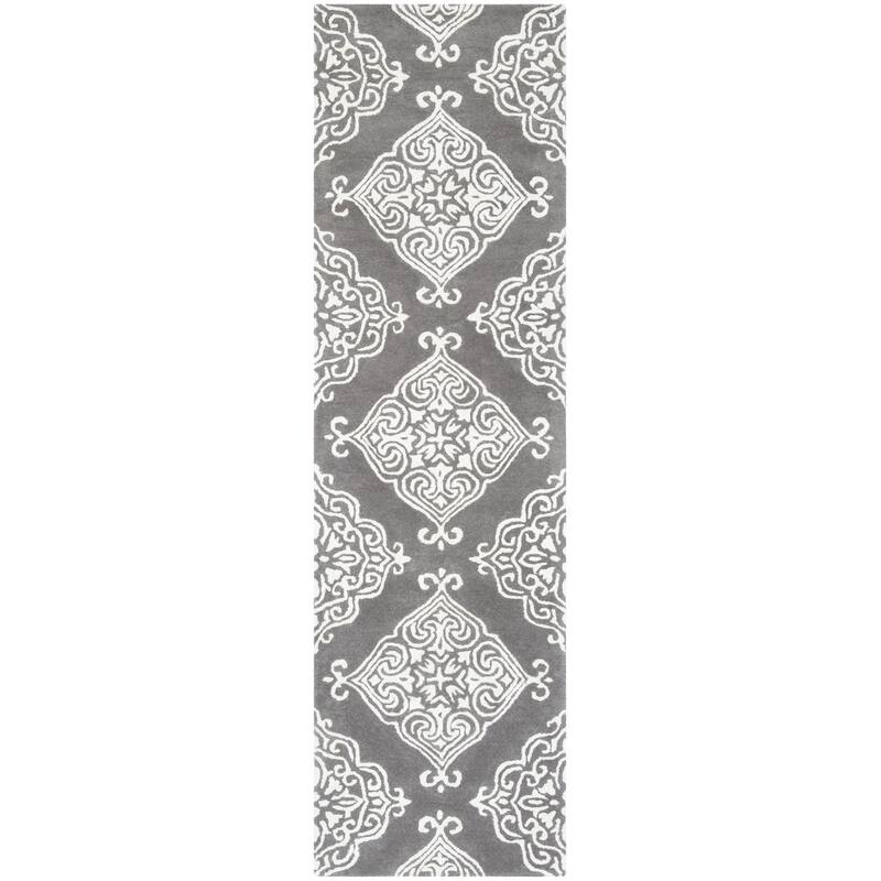 SAFAVIEH Handmade Glamour Graca Modern Viscose Rug - 2'3" x 8' Runner - Dark Grey/Ivory