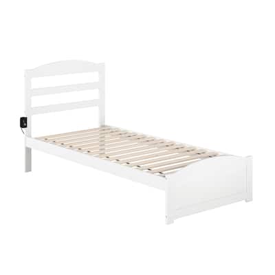 Queen Size Platform Bed with Footboard - Elegant Design, Solid Wood Frame, Slat Support, White Finish