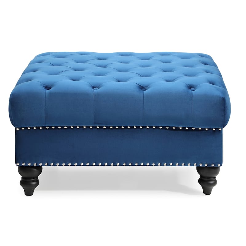 Velvet Upholstered Tufted Ottoman - 35" - Blue