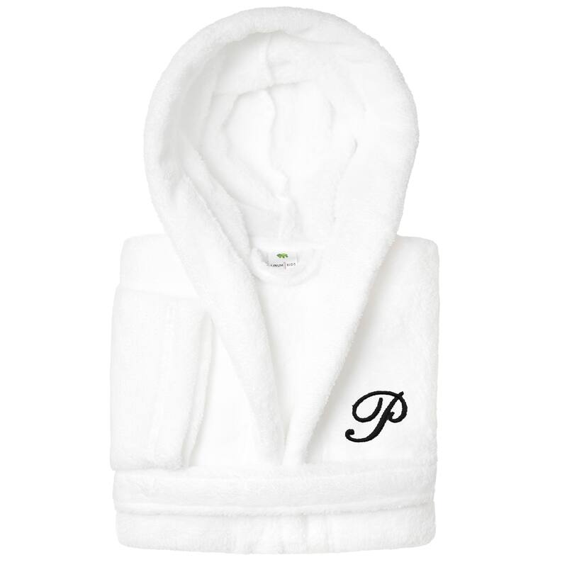 Sweet Kids 100% Polyester SUPER PLUSH Double Brushed Hooded Bathrobe with Black Script Monogram - Small - P