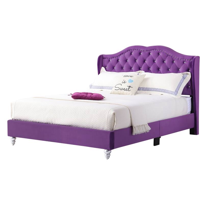 Upholstered Bed Frame, Modern Bedroom Bed with Deep Tufted Headboard