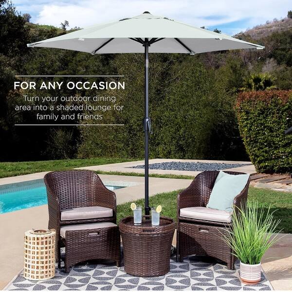 8 round patio umbrella with tilt Outsunny Umbrella: UPF 30+ Protection & Wind-Resistant Design The canopy is crafted from 100% polyester fabric with a fade PURPLE LEAF Patio Market Umbrella