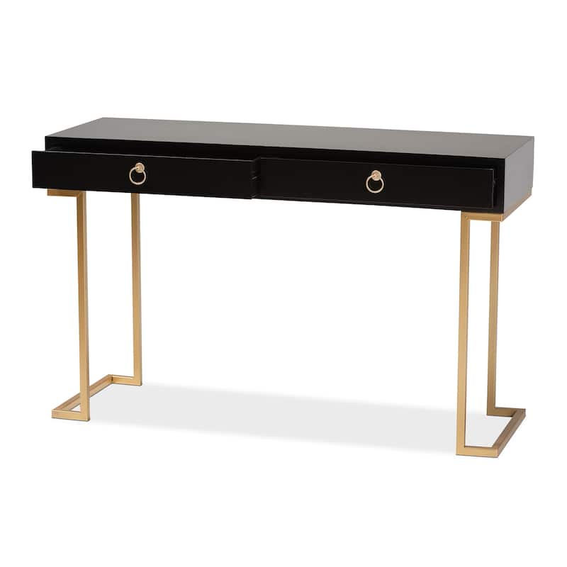 Beagan Contemporary Black Finished Wood/ Gold Metal Console Table