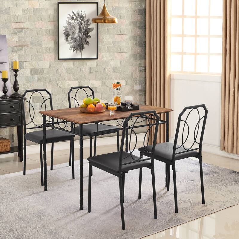 VECELO Industrial 5-Piece Dining Table Set, Table and Chairs Sets ( Set of 5)