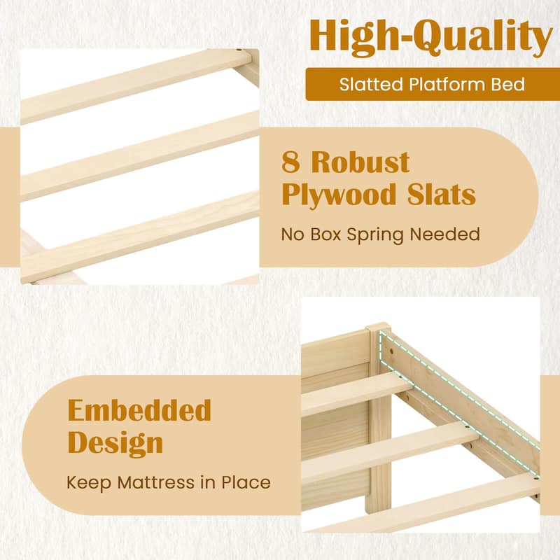 Costway Full/Queen Size Wooden Platform Bed with 2 Rolling Storage
