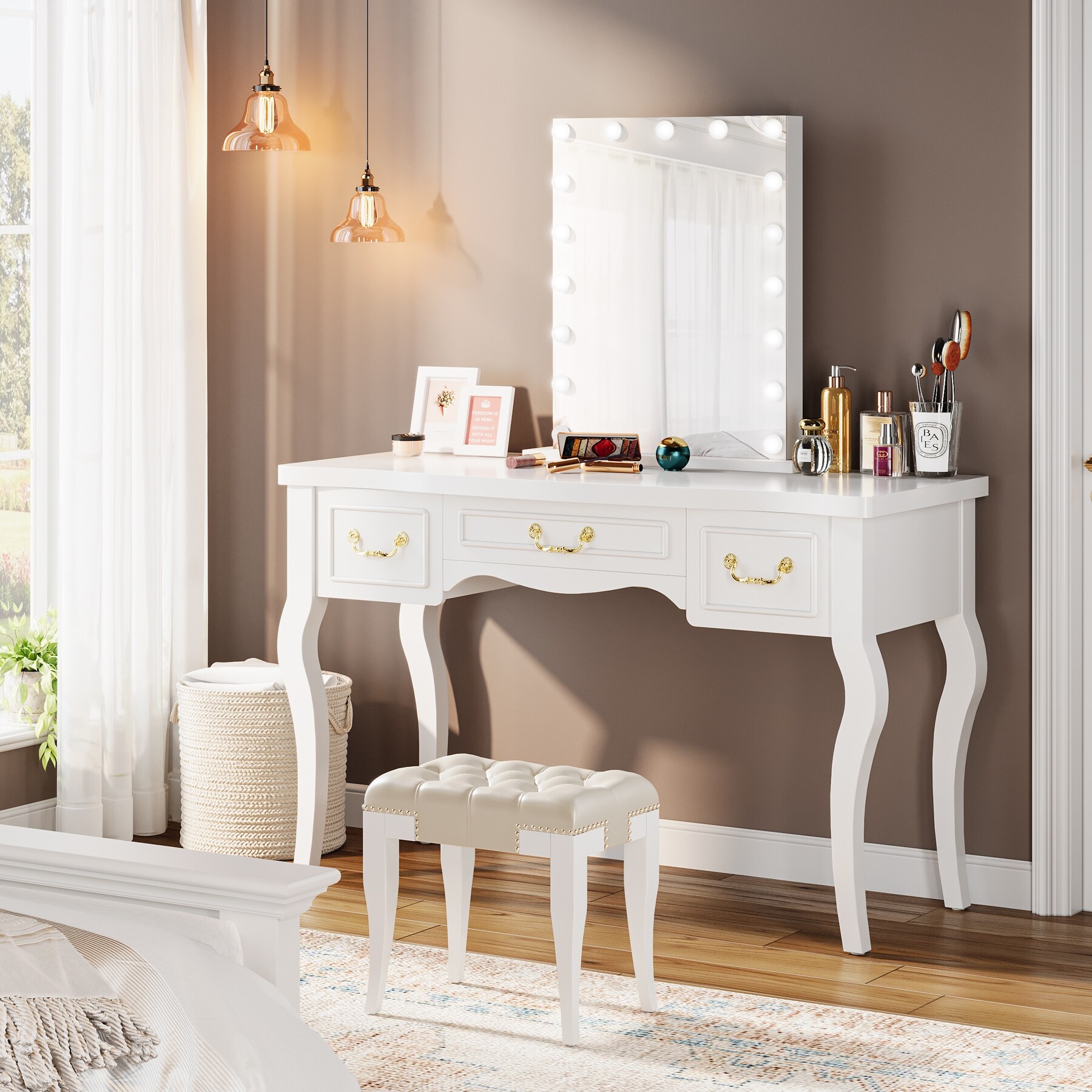 Antique white vanity desk discount