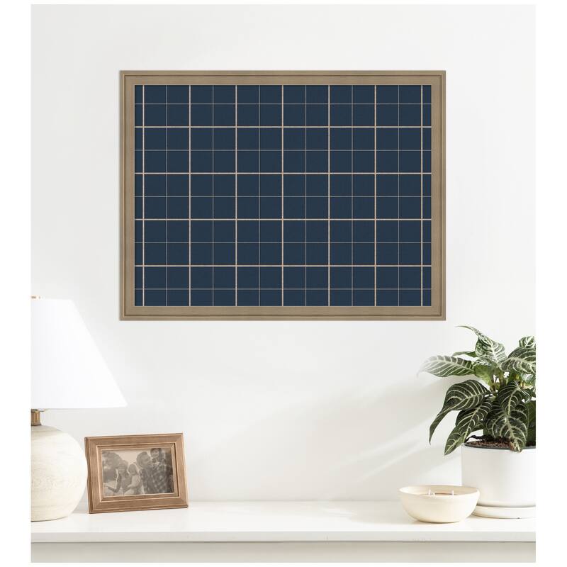 Kate and Laurel Framed Fabric Pinboard Navy Blue Plaid Wall Organization