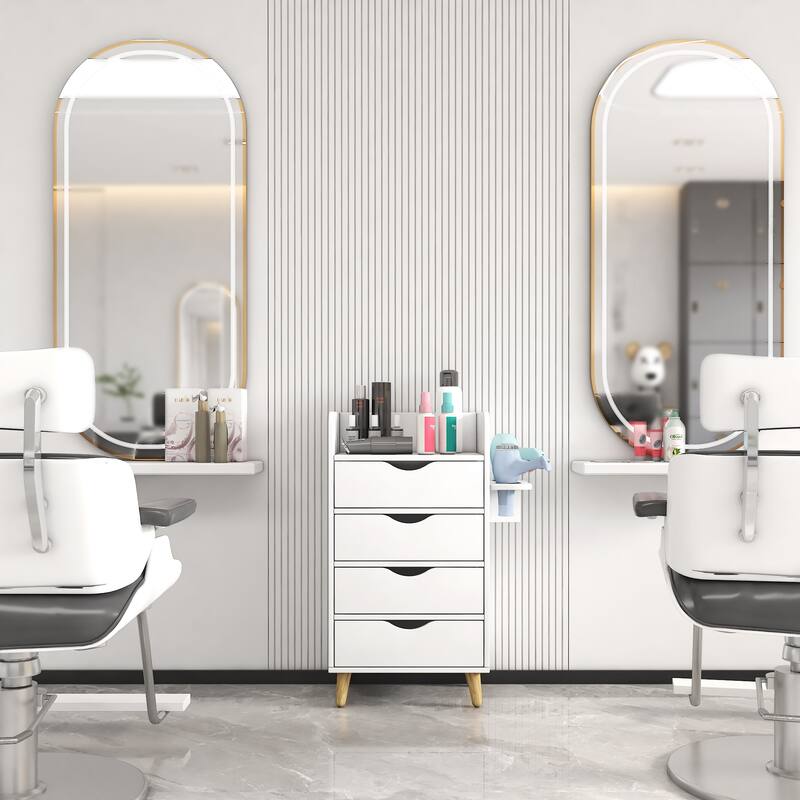 4 -Layer Salon Storage Cabinet,Beauty Barber Salon Styling Station Organizer Equipment,4 Drawers and Raised Table Legs - White