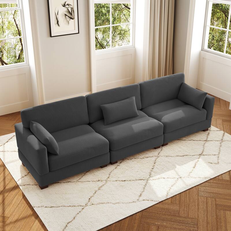 3-Piece Corduroy Couch Modular Sectional Sofa