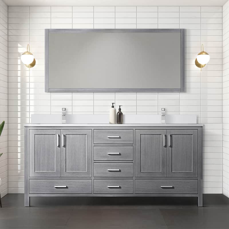 Jacques 72 in. W x 22 in. D White Bath Vanity, Cultured Marble Top, Faucet Set, and 28 in. Mirror