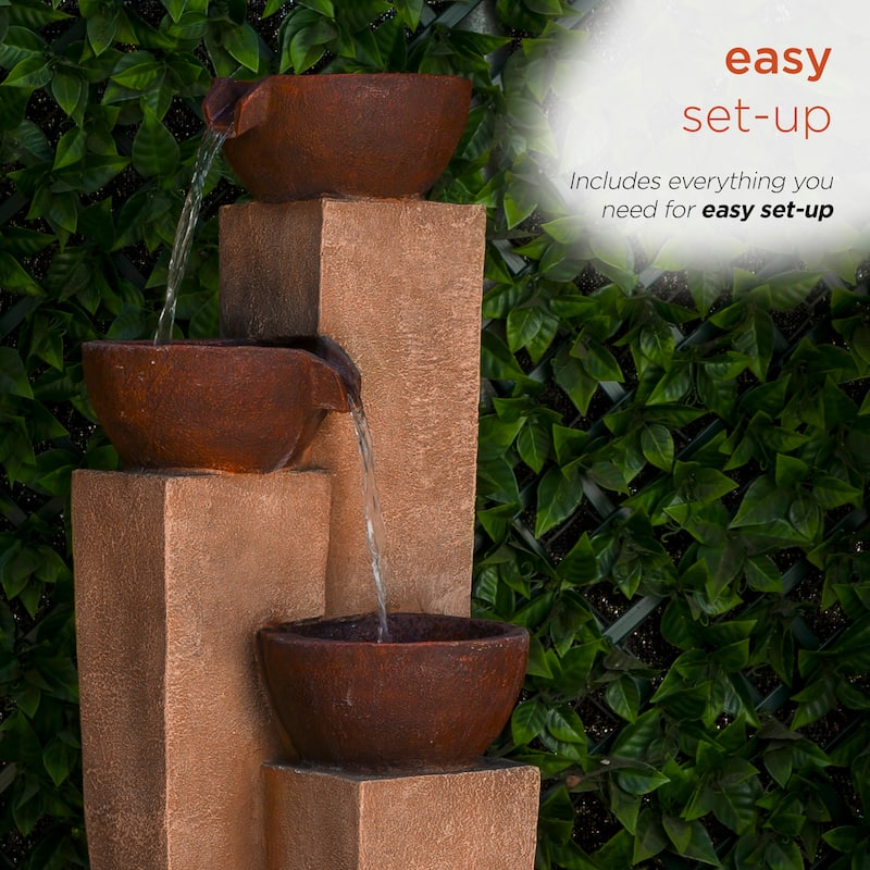 Alpine Corporation 35" Tall Outdoor Layered 3 Tiered Pots Fountain