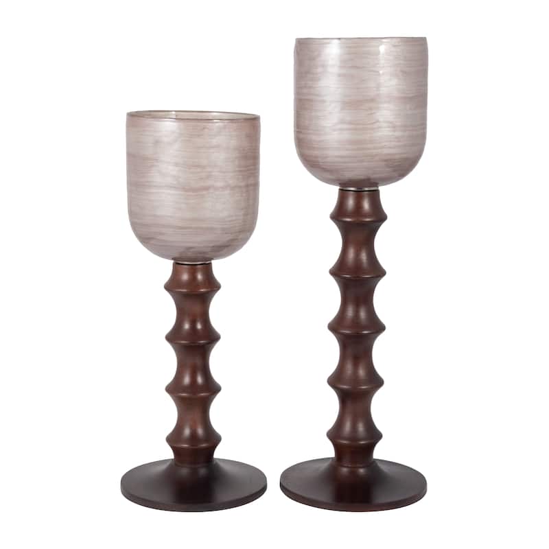 Sagebrook Home Glass Solid Color Wooden Base Hurrican Vase