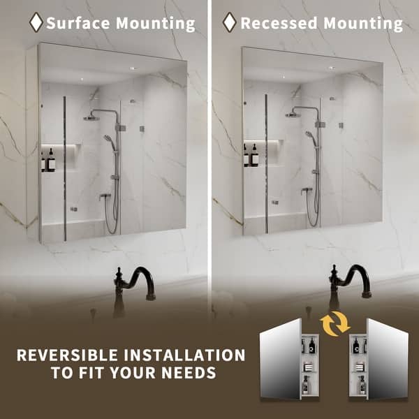 dimension image slide 4 of 6, Modland Single Door Bathroom Medicine Cabinet with Mirror Adjustable Shelves,Recessed or Surface Mount
