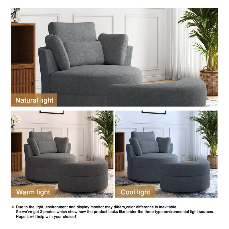Oversized Upholstered Swivel Barrel Chairs with Storage Ottoman