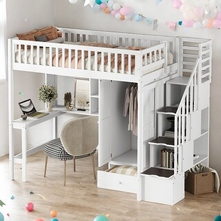 Elegance Unique Design Wood Full Size Loft Bed With Ladder,Beautiful Kid Bed