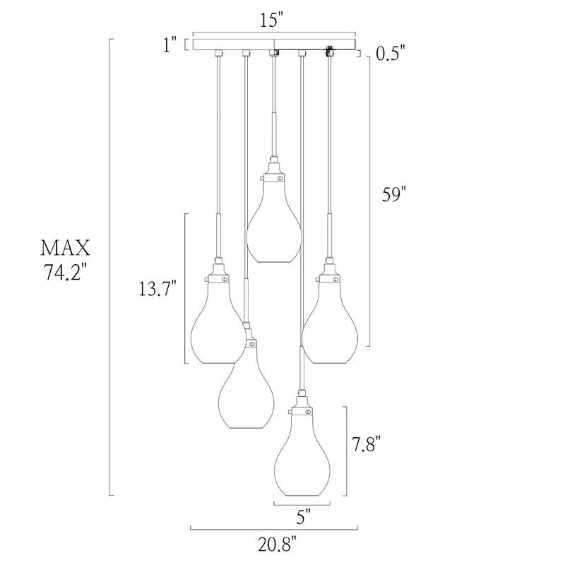 Synia Modern 5-Light Cluster Teardrop Glass Chandelier Stair Entryway Pendant Light for High Ceiling - D15'' x H18.2"-74.2''