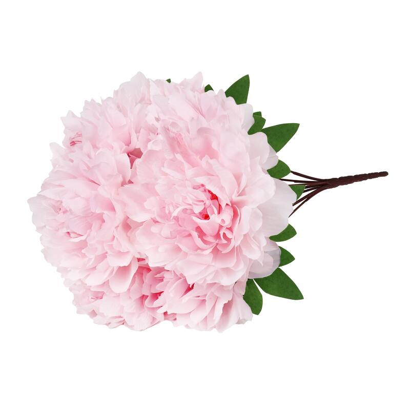 Set of 2 Light Pink Artificial Lush Hybrid Peony Flower Stem Bush Bouquet 17in - 17" L x 10" W x 10" DP