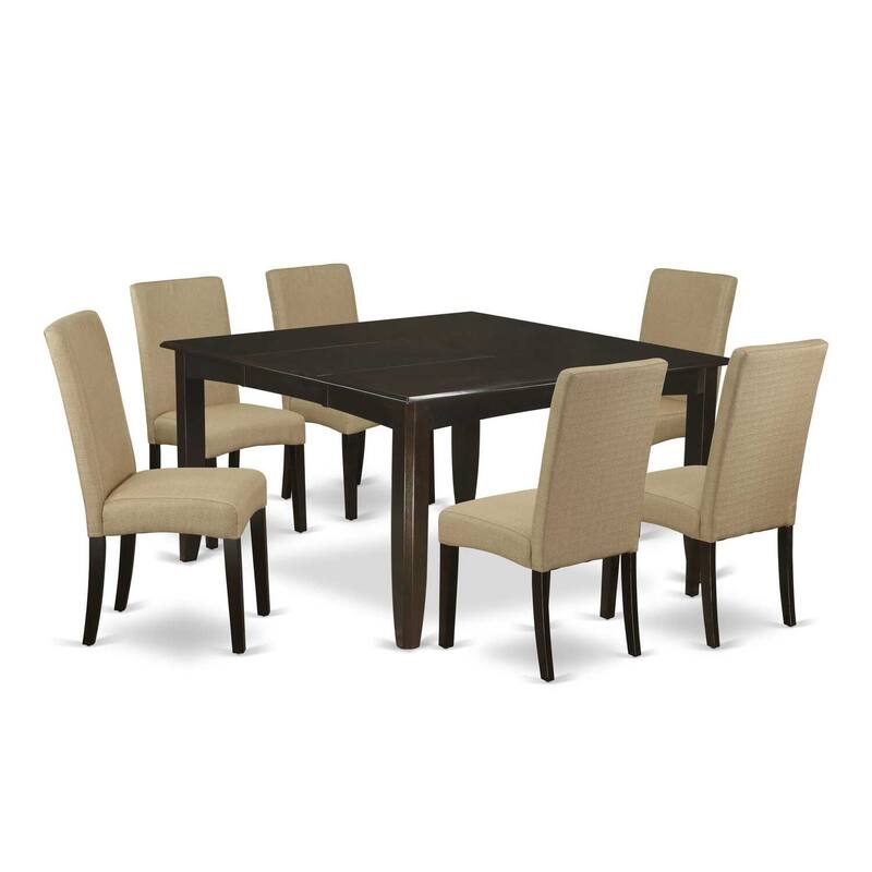 Vintage Kitchen Dining Set - 7Pc Square Table w/ Leaf & 6 Parson Chairs - Cappuccino Finish