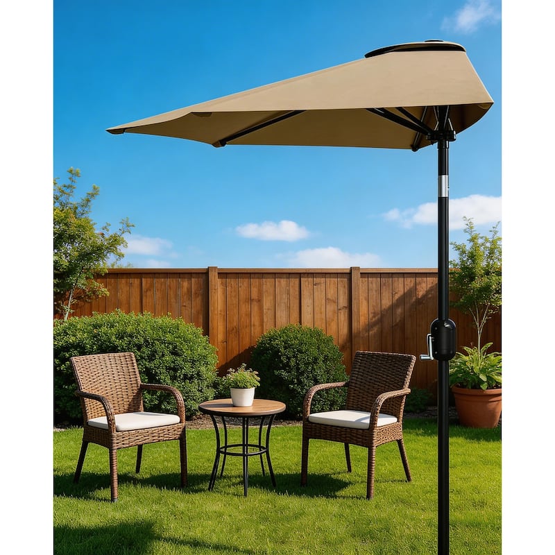 9ft Outdoor Patio Half Umbrella, with Smooth Crank Lift - Tan