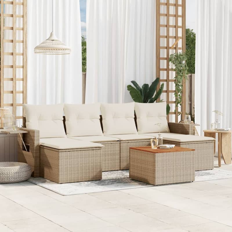 vidaXL Garden Sofa Set PE rattan Large Adjustable Feet - Beige and Cream - 92.1 x 33.5 x 27.2 in (W x D x H)