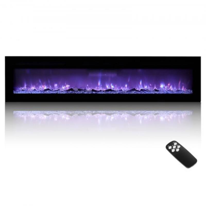 1500W LED Wall Mounted Electric Fireplace Heater with Adjustable Heat and Multiple Flame Colors - 60 Inch