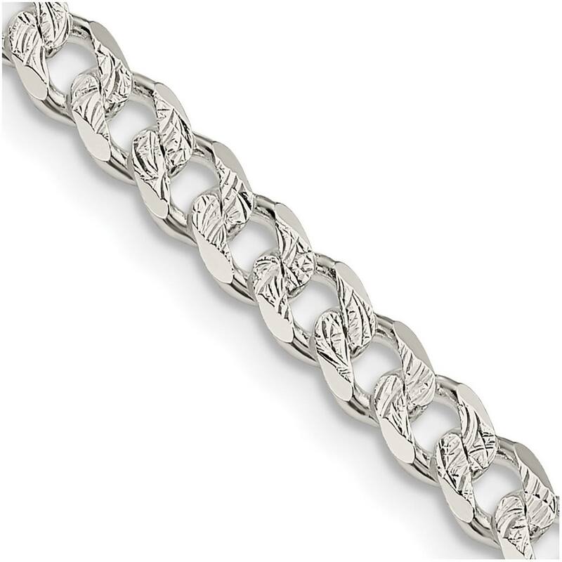 Curata 925 Sterling Silver 4.5mm Pave Curb Chain Necklace for Men