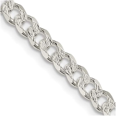 Curata 925 Sterling Silver 4.5mm Pave Curb Chain Necklace for Men