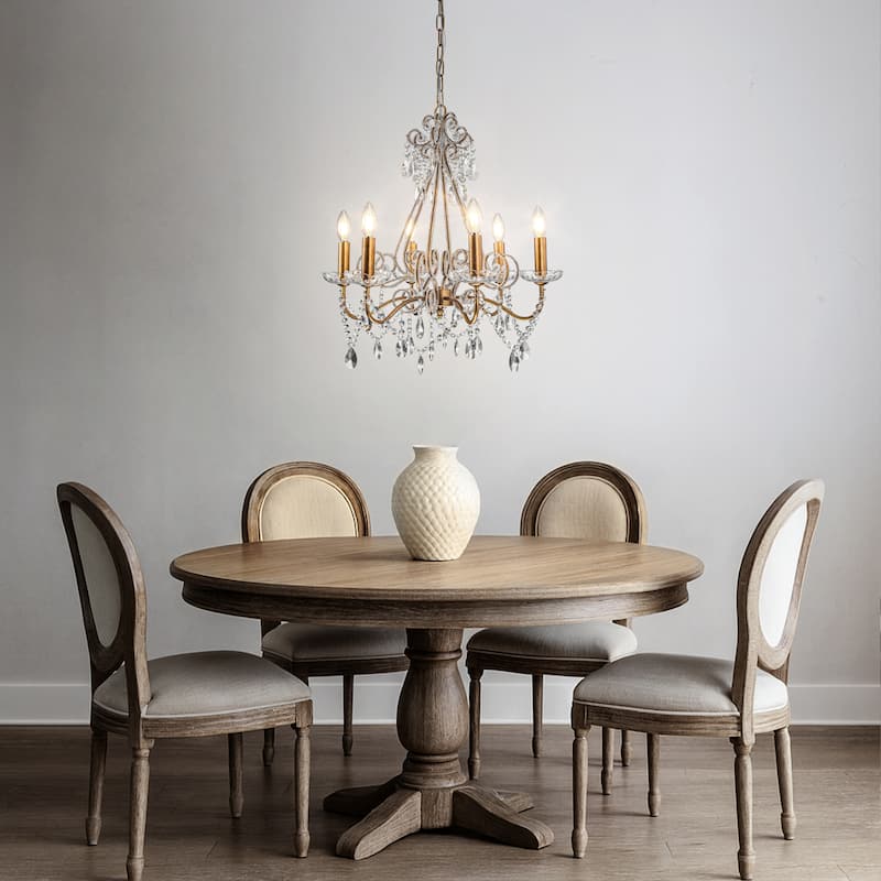 4/6-Lights Vintage Small Candlestick Crystal Chandelier in Antique Gold