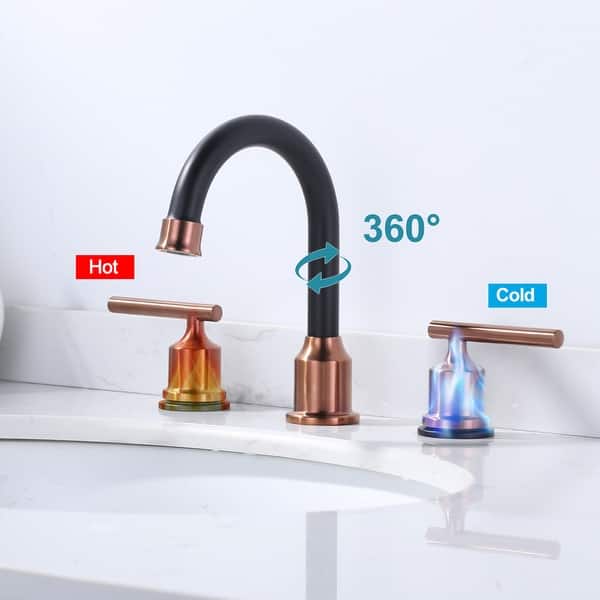 dimension image slide 2 of 5, WOWOW 8 in. Widespread Double-Handle Bathroom Faucet with Drain Kit