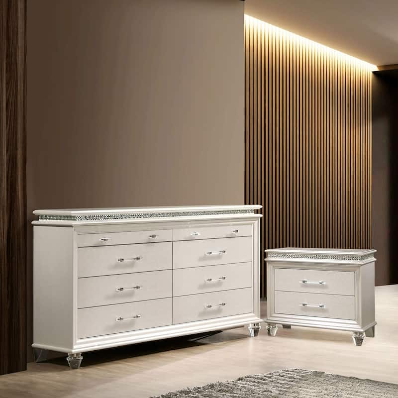 Xian Transitional White 2-piece Nightstand and Dresser Set by Furniture of America - Pearl White