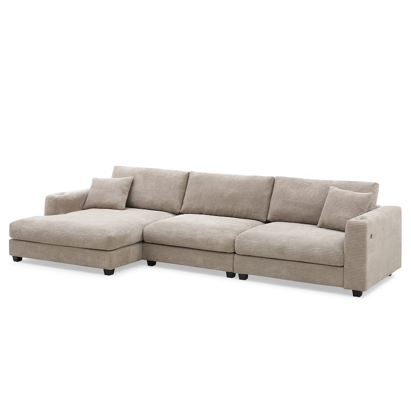 Merax Oversized Corduroy Sectional Sofa with Chaise