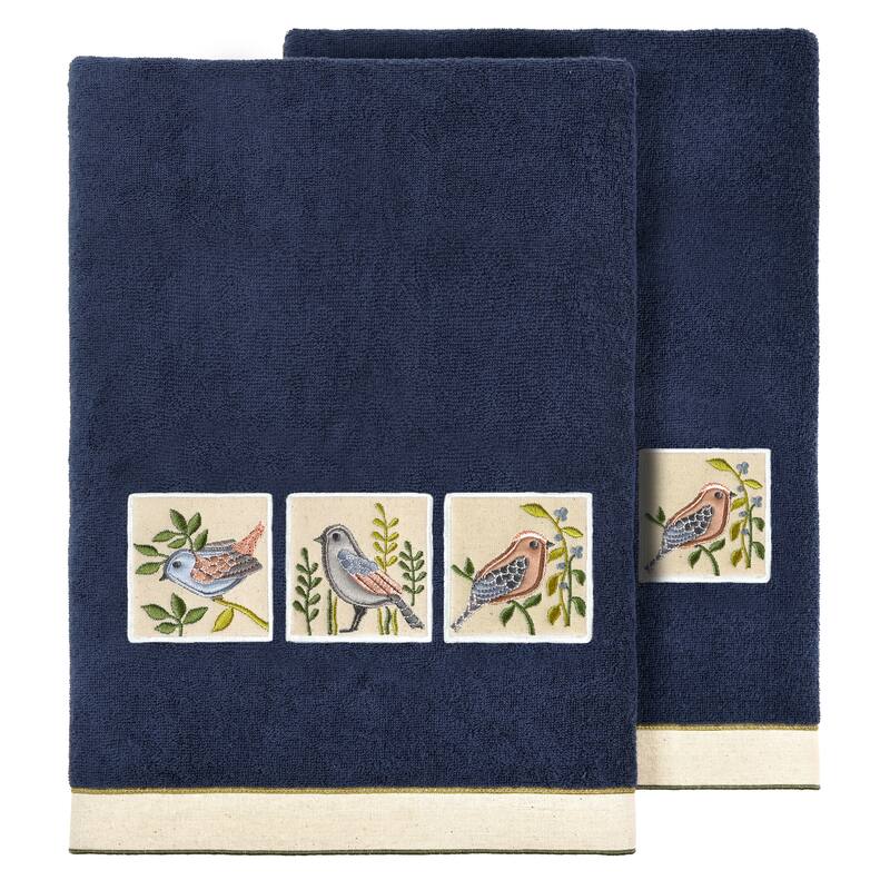 Authentic Hotel and Spa Turkish Cotton Belinda 2PC Embellished Bath Towel Set - Marine