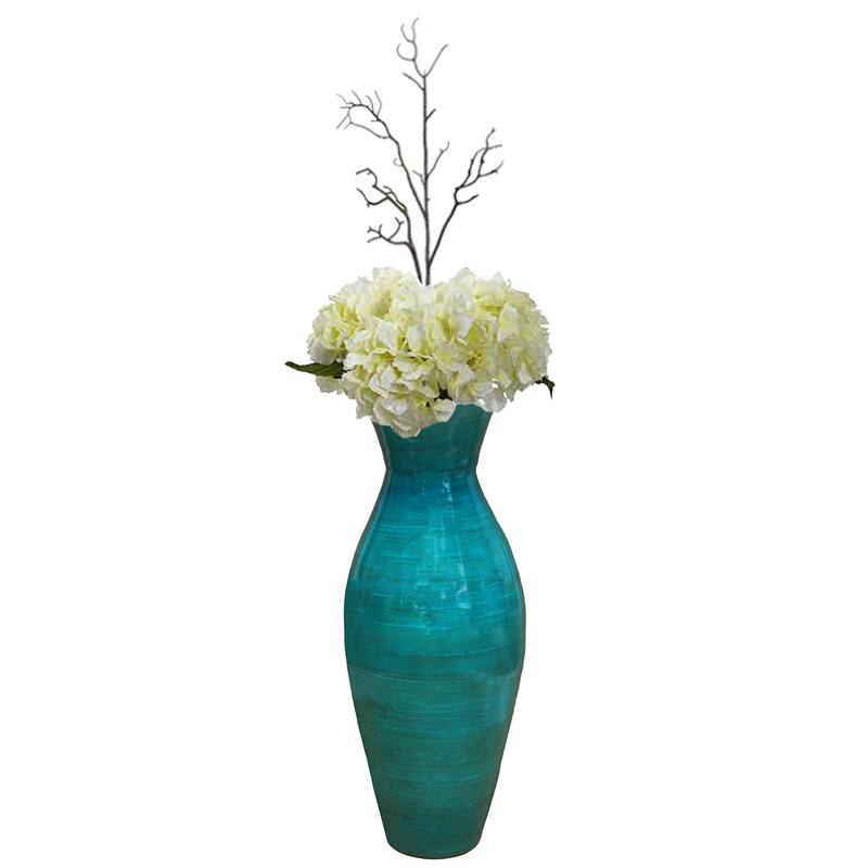 Uniquewise 21 inch Modern Bamboo Floor Vase Flared Design for Dining Room Living Room and Entryway Décor - Blue
