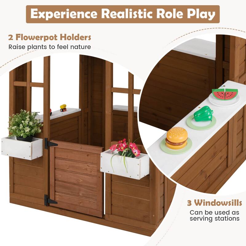 Costway Outdoor Playhouse Wood Adventures Cottage with Serving - Natural + White - See Details