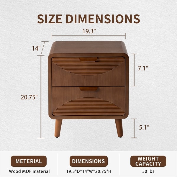 dimension image slide 0 of 6, COSIEST Modern Brown Nightstand with Drawers