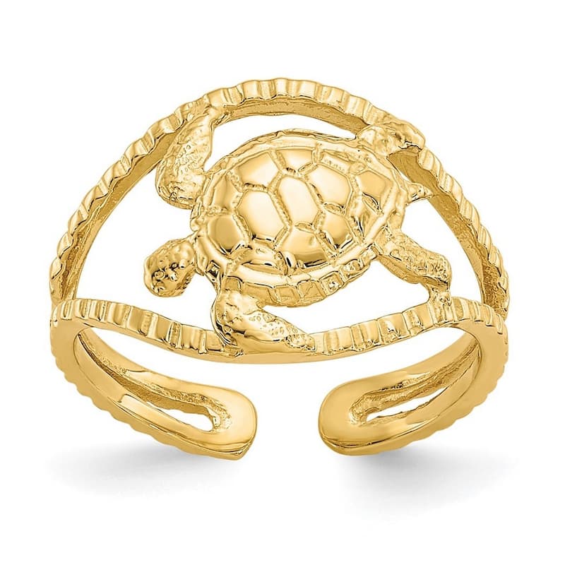 Curata 14 karat Yellow Gold Texutred Large Turtle Adjustable Toe Ring (6mm)
