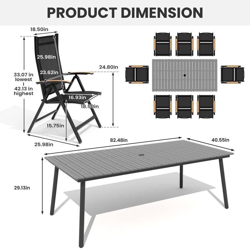 7/9-Piece Outdoor Patio Dining Set Aluminum Rectangular Dining Table and Folding Chairs