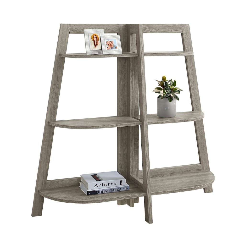 Gothic Bookshelf, 3 Tier Etagere Bookcase, Dark Taupe Finish, 6 Open Shelves, Living Room Storage - 48