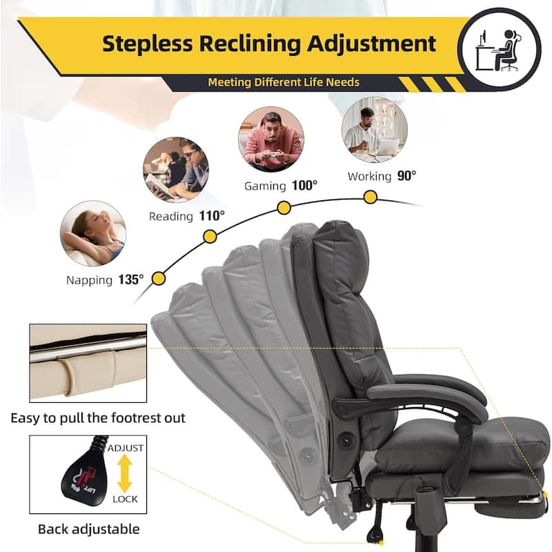 Massage Office Chair with Heat, Ergonomic Reclining Desk Chair with Footrest, Lumbar Support, Adjustable Arms