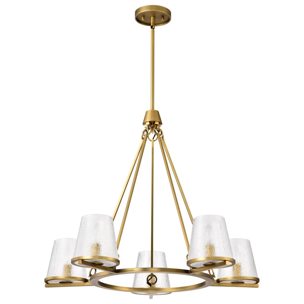 Valentine 5 Light Chandelier Vintage Brass Finish Hammered Glass - Vintage Brass
